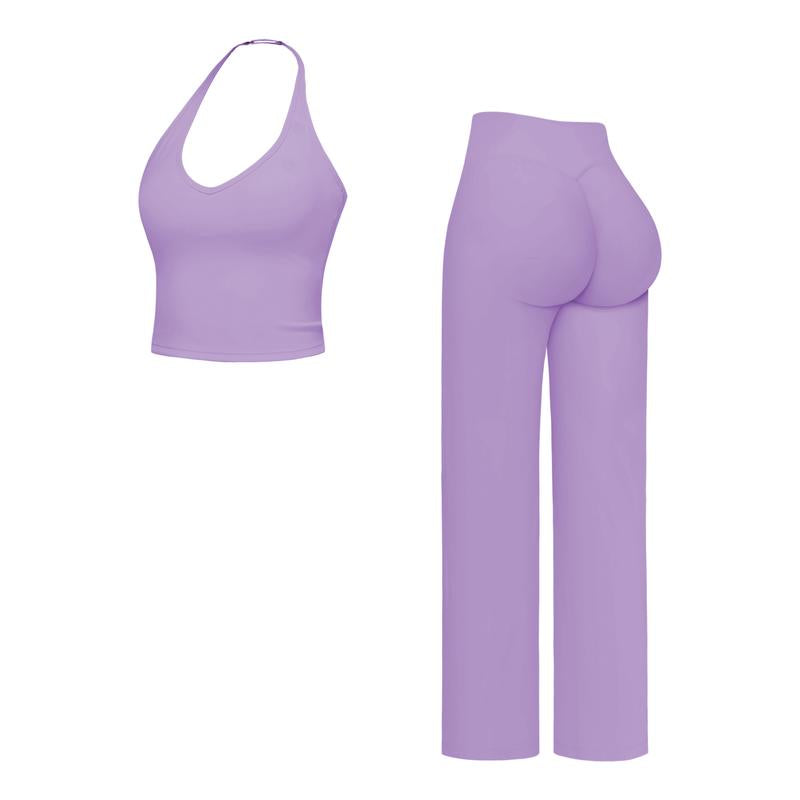 MFVIM Sporty Two-Piece Set Women’S Plain Crop Cami Top & Flare Leg Pants Sports Set, Sporty Casual Comfy Breathable Two-Piece Outfits for Yoga, Gym, Workout, Running, Gym Workout Clothes
