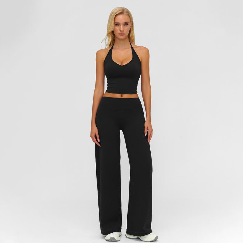 MFVIM Sporty Two-Piece Set Women’S Plain Crop Cami Top & Flare Leg Pants Sports Set, Sporty Casual Comfy Breathable Two-Piece Outfits for Yoga, Gym, Workout, Running, Gym Workout Clothes