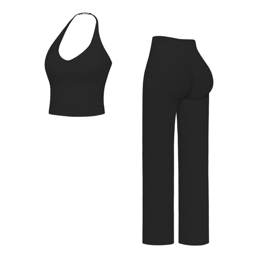 MFVIM Sporty Two-Piece Set Women’S Plain Crop Cami Top & Flare Leg Pants Sports Set, Sporty Casual Comfy Breathable Two-Piece Outfits for Yoga, Gym, Workout, Running, Gym Workout Clothes
